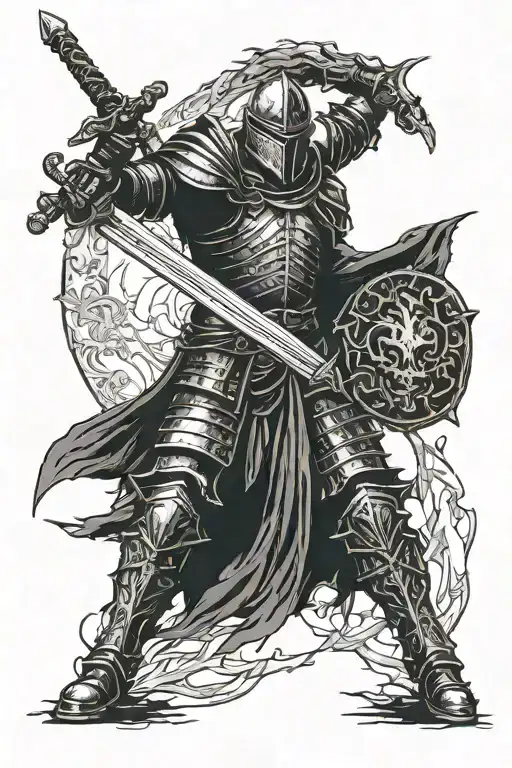 Dark Souls Black Knight Facing The Right Unsheathing Sword