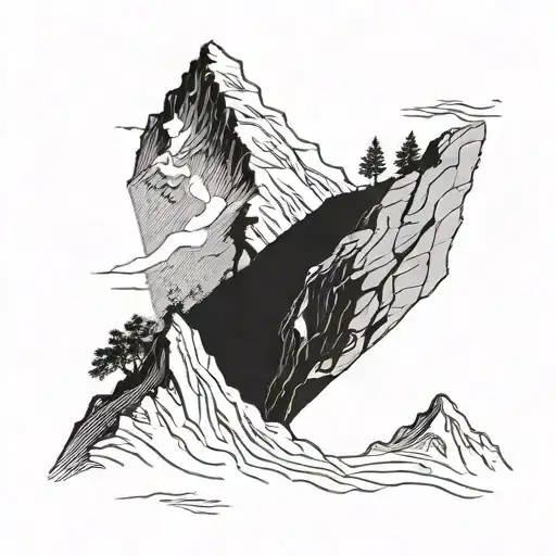 Mountain With A Man Climbing Up The Side Of It