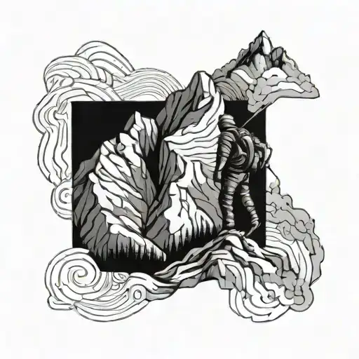 Mountain Range With A Person Climbing Mountain Square