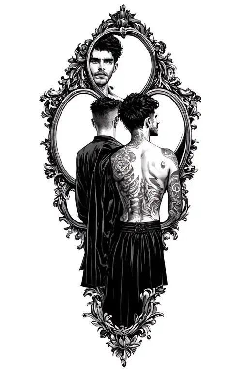 A Man Standing In Front Of Three Mirrors