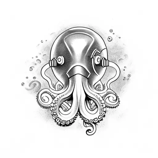 Octopus With Diver Helmet In A Swamp