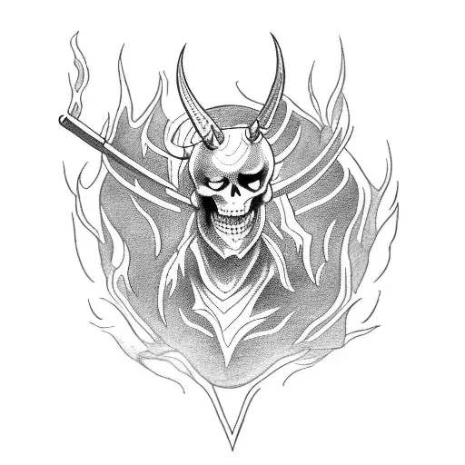 Demon On A Skeleton Horse And A Fire Sword Burning In His Hand