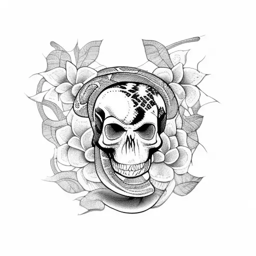 Snake Wit Flowers And One Skull
