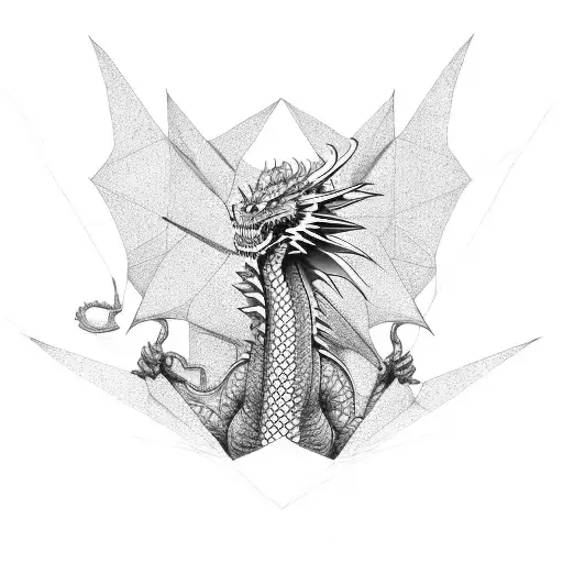 Dragon Breathing Fire In A Geometric Pattern
