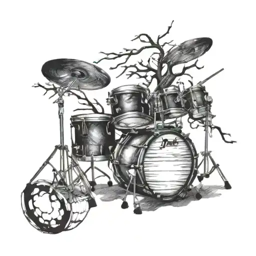 Incorporate A Detailed Drum Set Into A Tree Silhouette Design