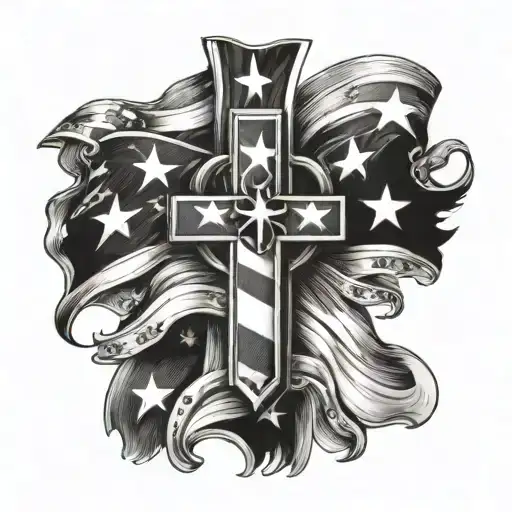 Christian Cross Usa Flag Inside