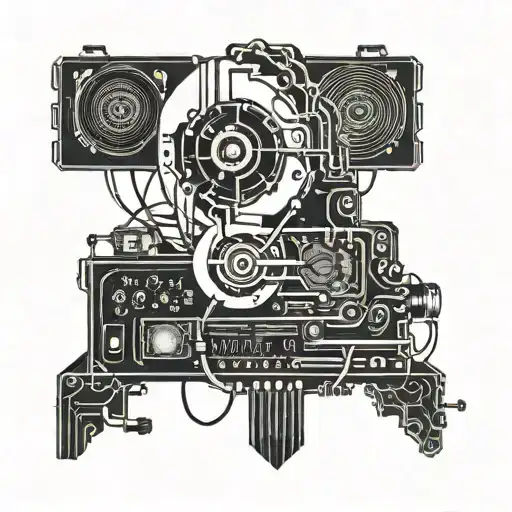A Cyberpunk-inspired Tattoo Featuring A Mix Of Music Notes And Computer Circuitry