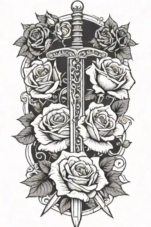 Sword And Roses Intertwined