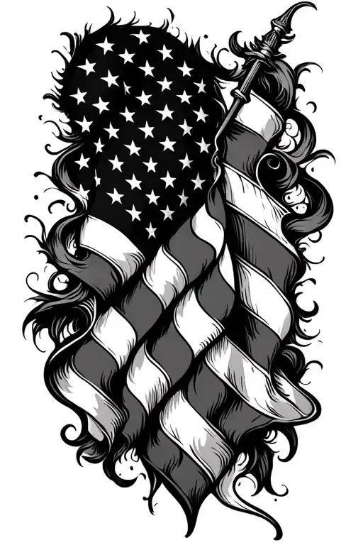 American Flag Intertwined Staff Of Cadeusus