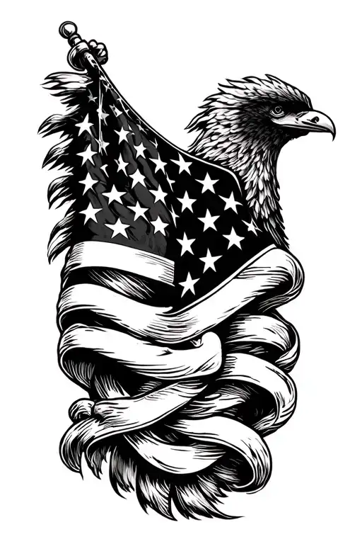 American Flag Intertwined Staff Of Cadeusus