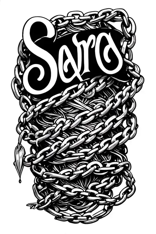 The Words Sara With Gothic Chain Wrapped