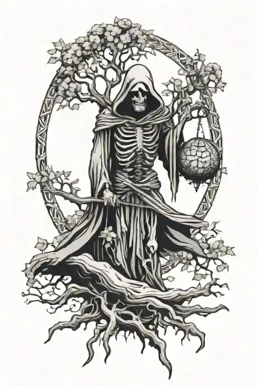 Grim Reaper Holding The Tree Of Life