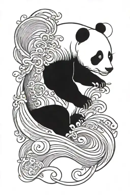 Panda Bear With Waves Flowing