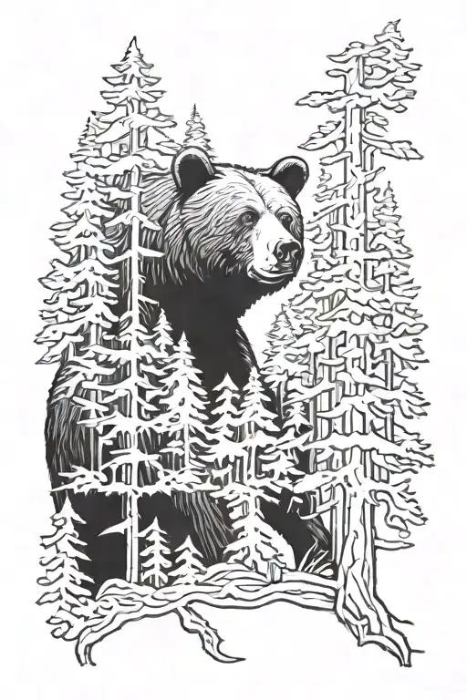 Bear Standing Tall In The Forest Filled
