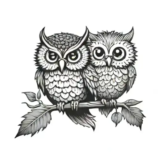 Paired Tattoo Owl And Hedgehog