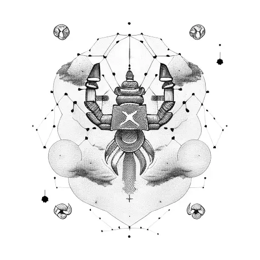 Constellation Of Scorpio And Cancer On A Cloud Background