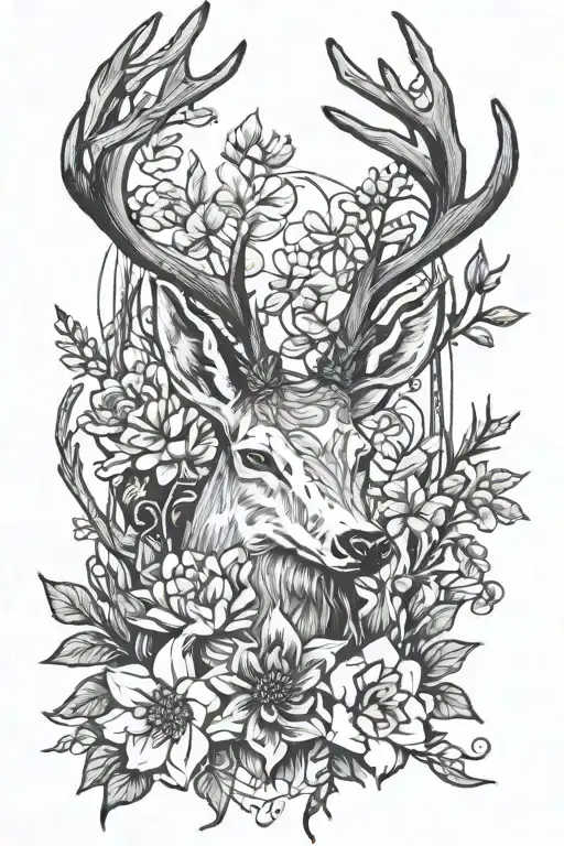 Deer Antlers And Flowers