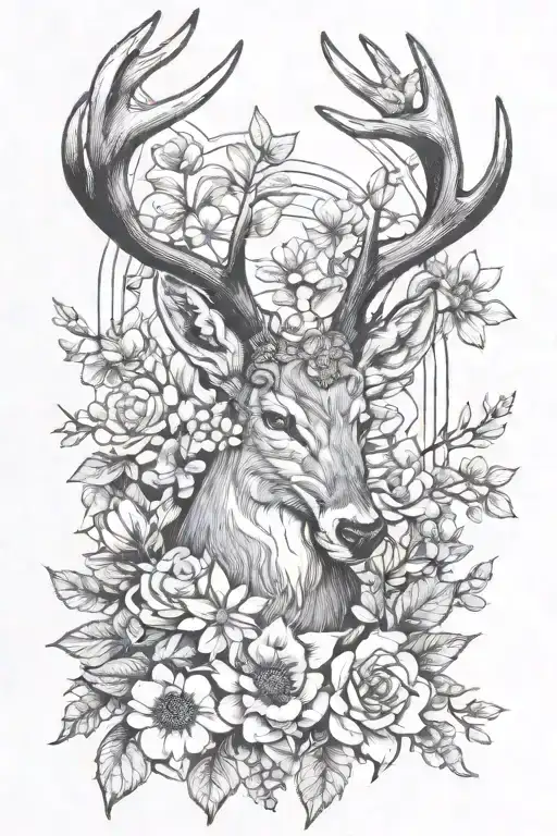 Deer Antlers And Flowers
