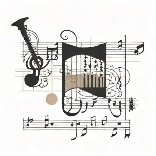 Combine Architectural Blueprints With Music Notes In A Blackwork Tattoo Design