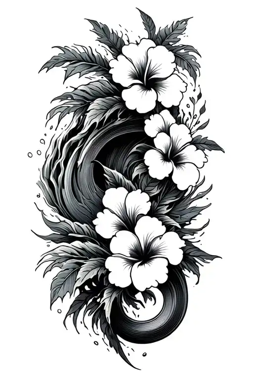 Ocean Waves Hibiscus Flowers Around The Edge Makau Hook Center