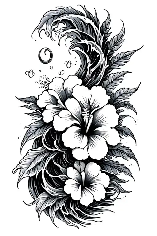 Ocean Waves Hibiscus Flowers Around The Edge Makau Hook Center