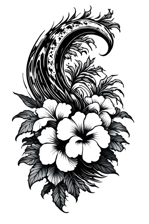 Ocean Waves Hibiscus Flowers Around The Edge Makau Hook Center