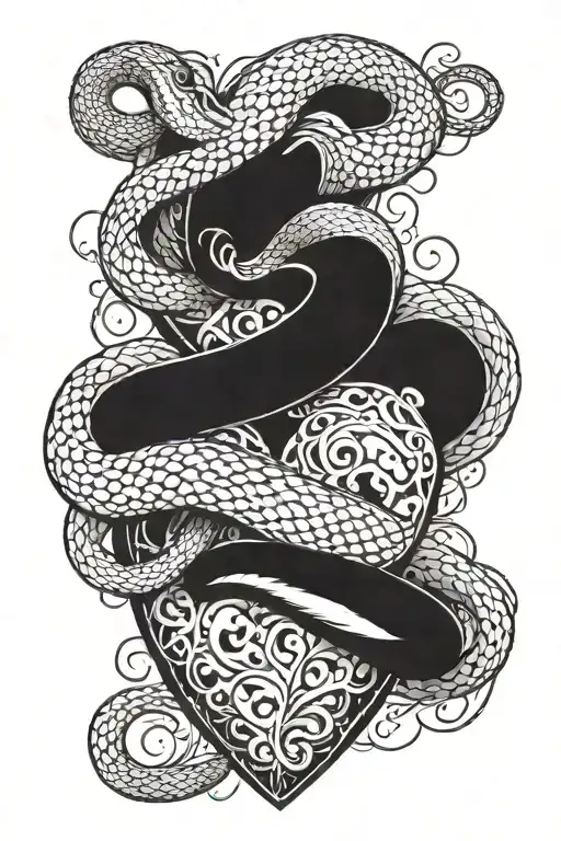 Snake Hugging Human Heart Surrounded By Mice