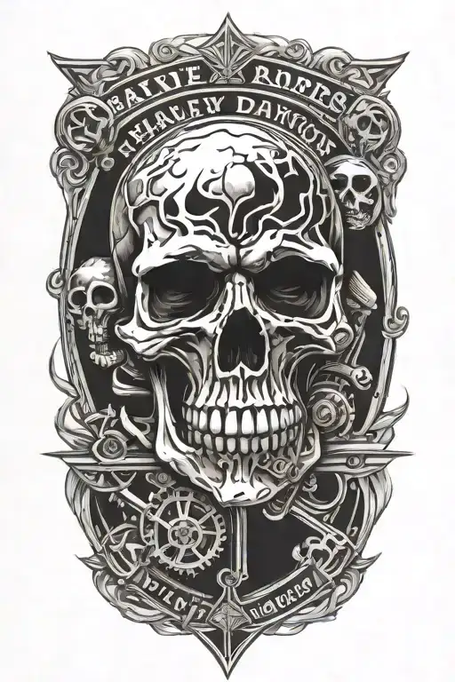 Harley Davidson Style With Skulls And A Single Railroad Track Down The Center