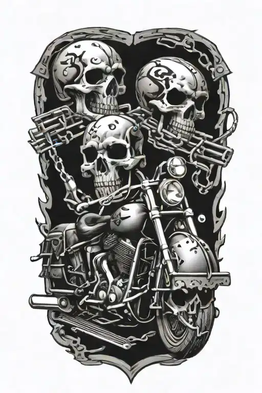 Harley Davidson Style With Skulls And Railroad Tracks Down The Center