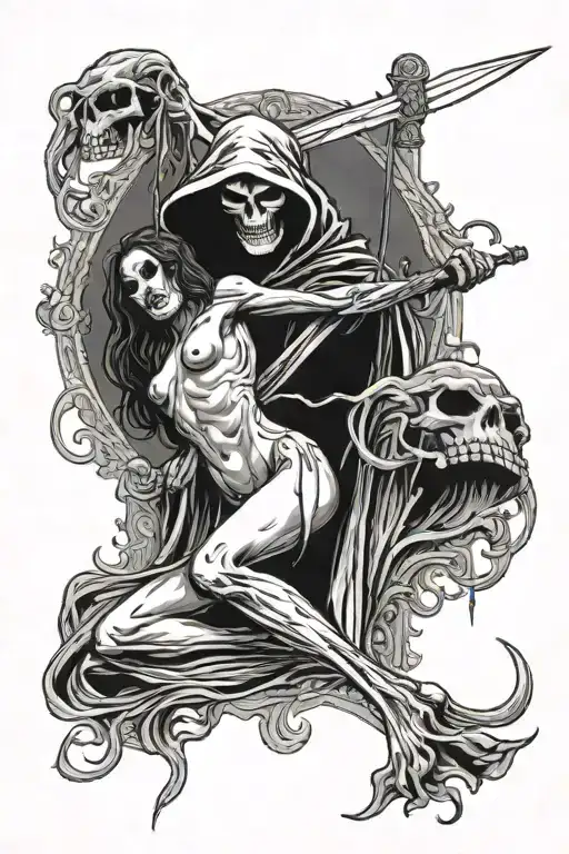 Grim Reaper Taking A Nude Woman This Is Facing Him