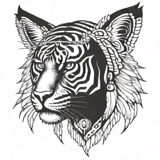 American Native Indian And Tiger Head