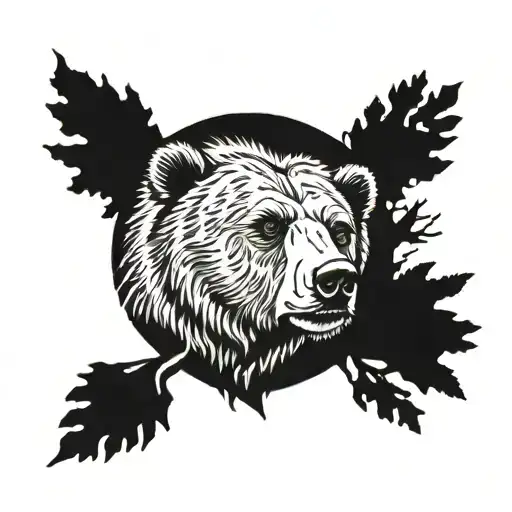 Grizzly Bear And Oak Tree