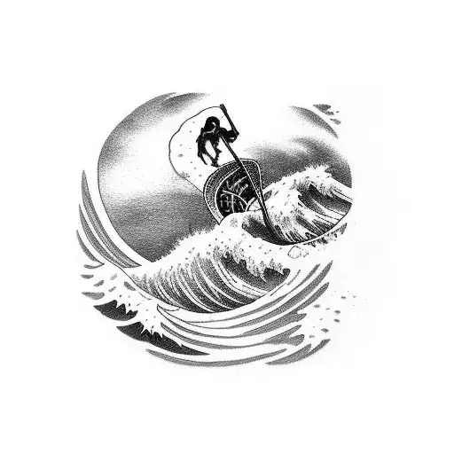 Grim Reaper Surfing The Great Wave