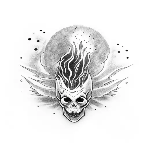 Vampire Girl With Skull In Flames