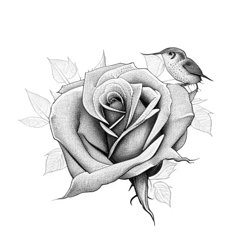 A Rose With A Wren Sitting One The Roses Pedals