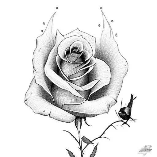 A Rose With A Wren Sitting One The Roses Stem Pedals For A Forearm