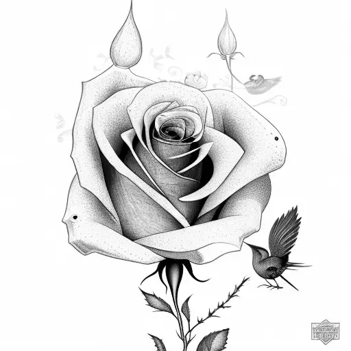 A Rose With A Wren Sitting One The Roses Stem Pedals For A Forearm