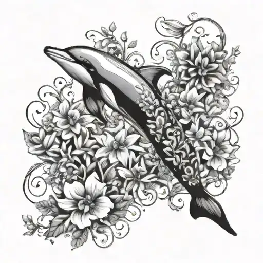 A Majestic Dolphin Gracefully Swimming Among A Bed Of Flowers