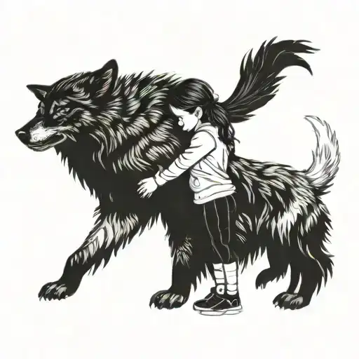 Wolf Hugs Girl Standing