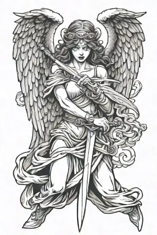 Blindfolded Female Angel Holding Sword