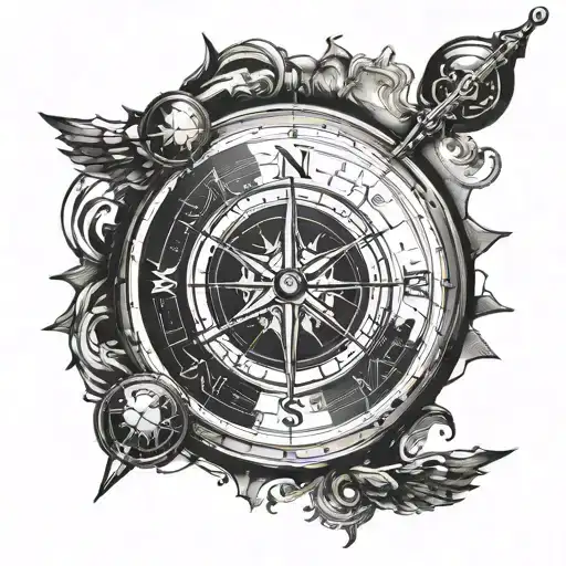 Northstar Compass With Roman Numeral Clock And World Map