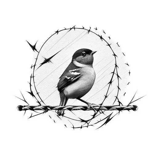 Small Bird Sitting On A Barbed Wire 3Cm