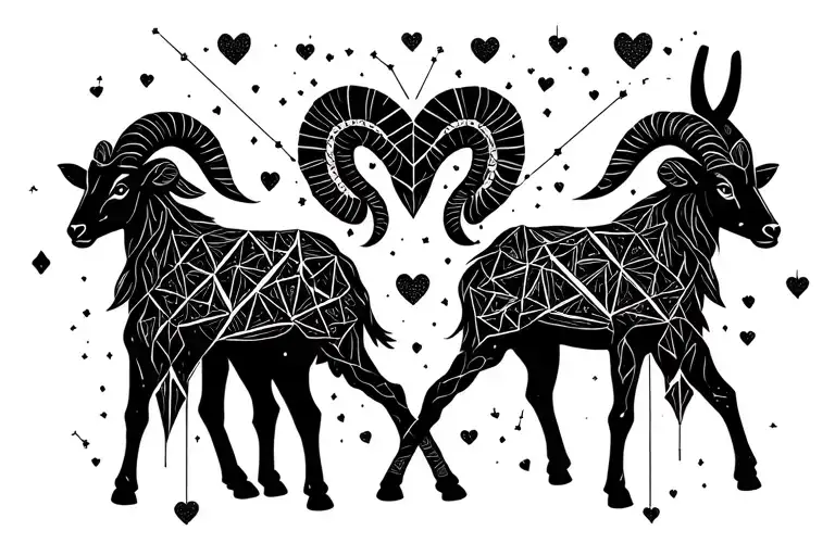 Constellation Of The Ram And Geometric Capricorn With Hearts