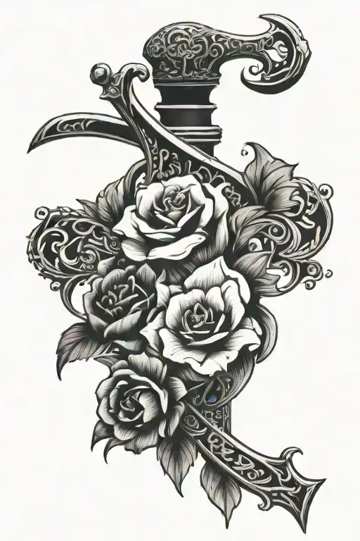 Sword And Flowers Intertwined