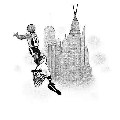 Basketball Player Dunking With A City Skyline In The Background