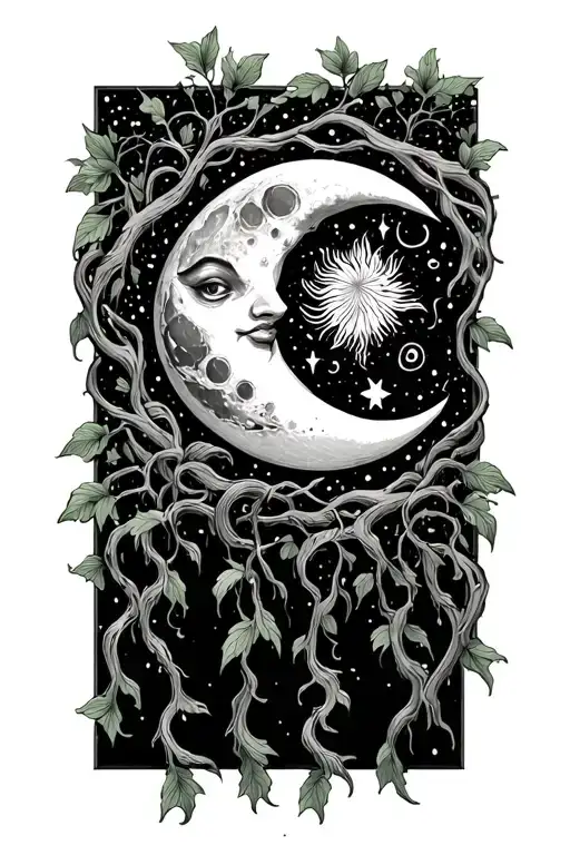 Pisces Moon With Vines Hanging