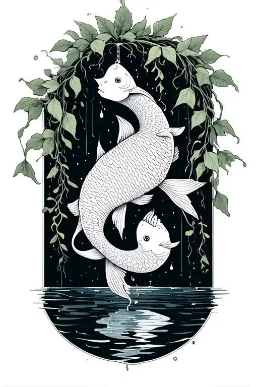 Pisces With Vines Hanging And Water At The Bottom