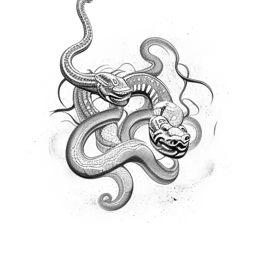 Uroboros Snake In Nordic Dark Style With Text Chaos Inside