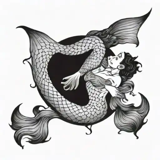 Mermaid Tail Wrapped Around Man Kiss Mark