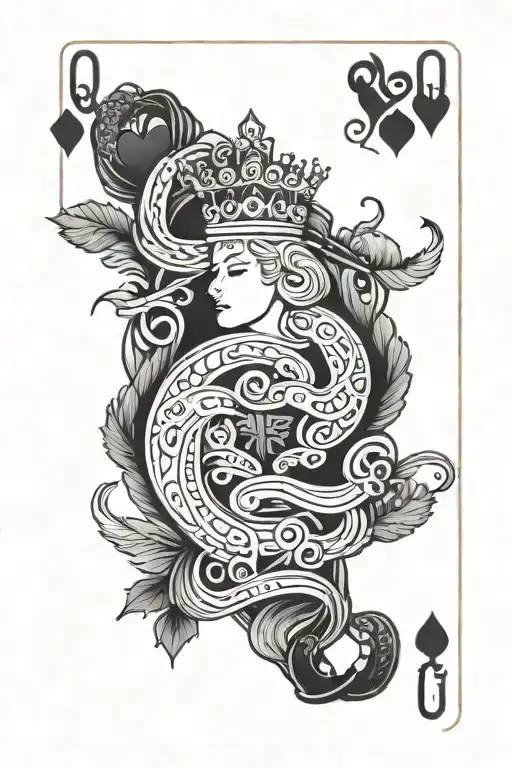 Queen Of Hearts Card With Snakes Coming Out Of The Top And Bottom Of The Card